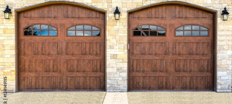 Two wooden custom-built garage doors.