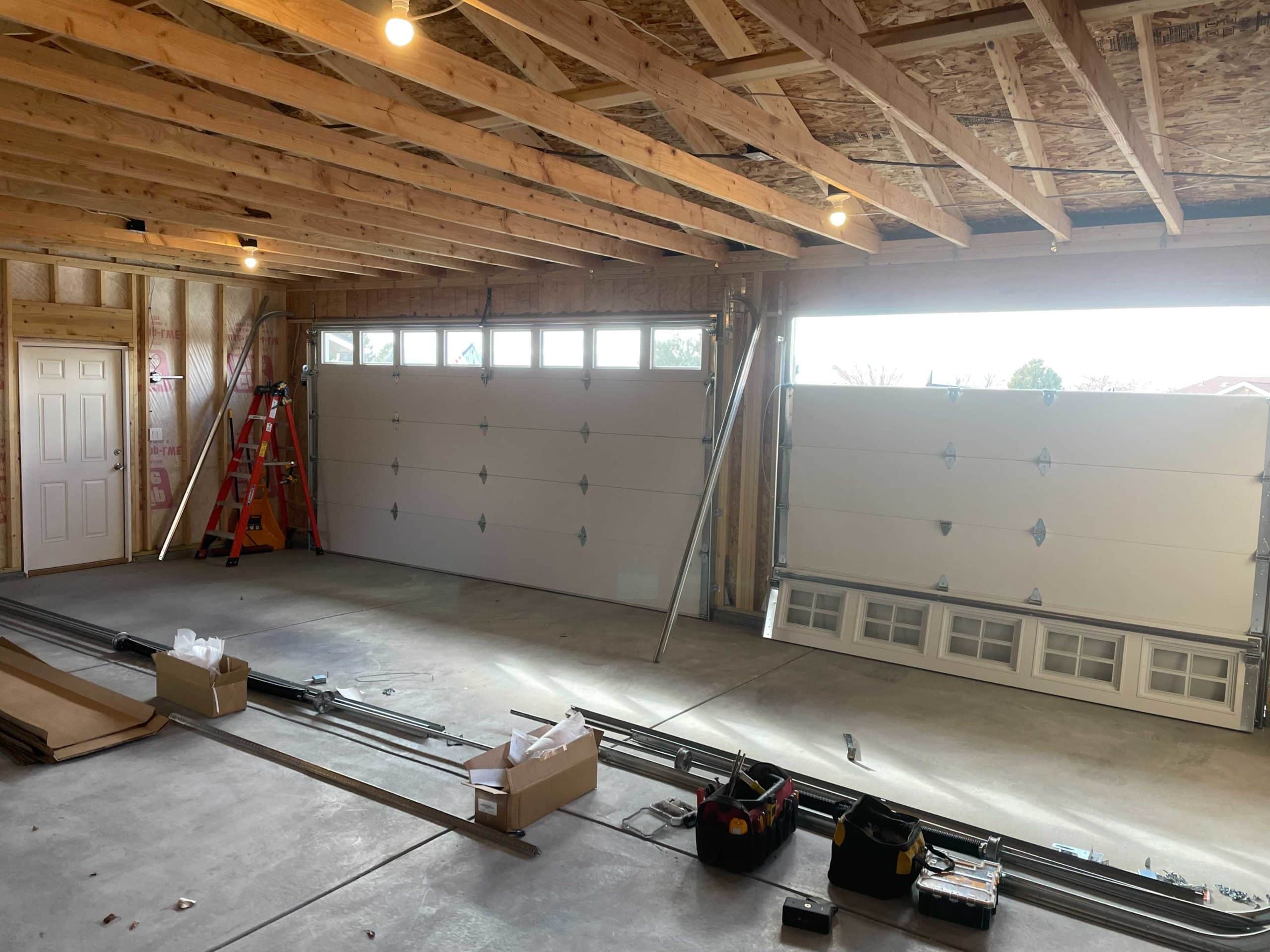 a new garage door during the installation process